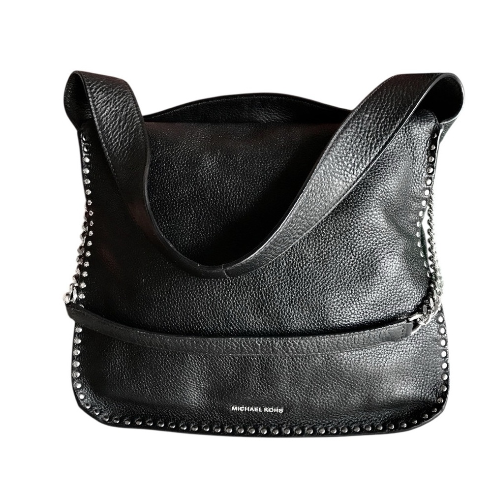 Michael Kors Black Pebble Leather Bag with Silver Stud Trim